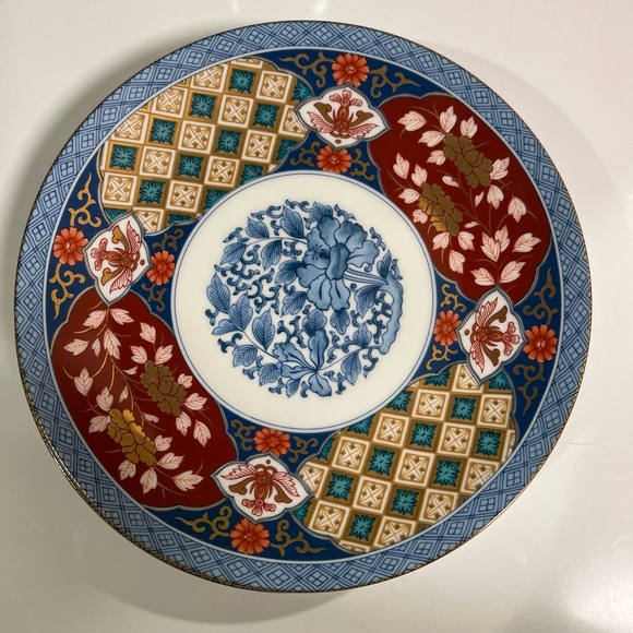 4 Smithsonian Institution Imari Blue Japanese Salad Plates Set Japan Floral Lot - Picture 4 of 6